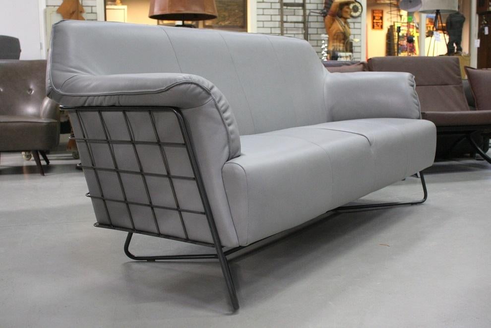 Eetkamerbank / zitbank Raz Jess design leer metaal grijs