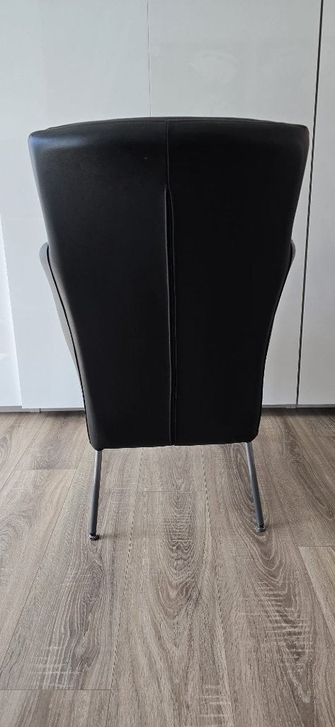 4 zeer comfortabele zwarte leren stoelen, Huis en Inrichting, Stoelen, Ophalen, Zwart, Leer, Zo goed als nieuw