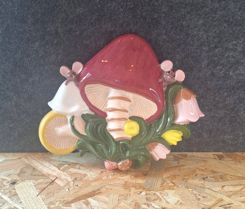 Arnels paddenstoel & bloem wanddecoratie – vintage jaren 80, Antiek en Kunst, Handgemaakt, Meerkleurig, Wanddecoratie, Ophalen of Verzenden