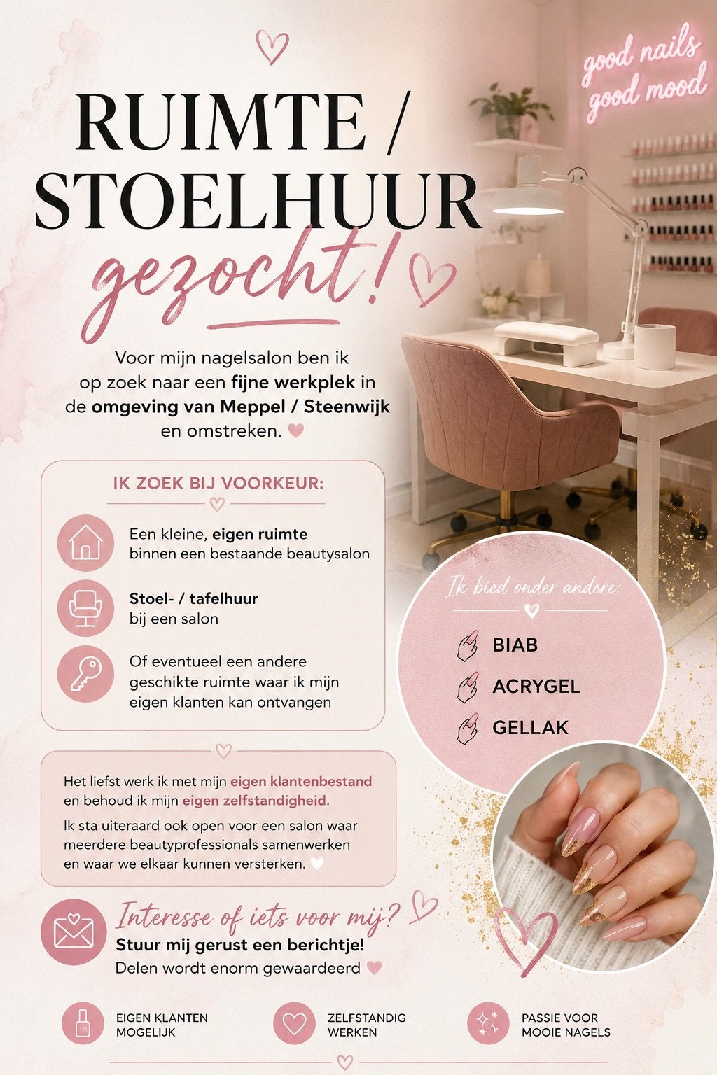 Gezocht plek voor nagelsalon, Ophalen of Verzenden, Zo goed als nieuw