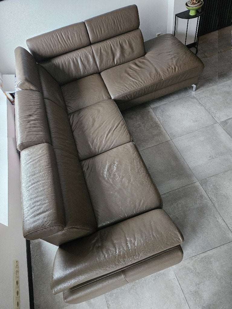 Bankstel Montel design 2x3 hoekbank van echt leer, Ophalen, 250 tot 300 cm, Gebruikt, Hoekbank