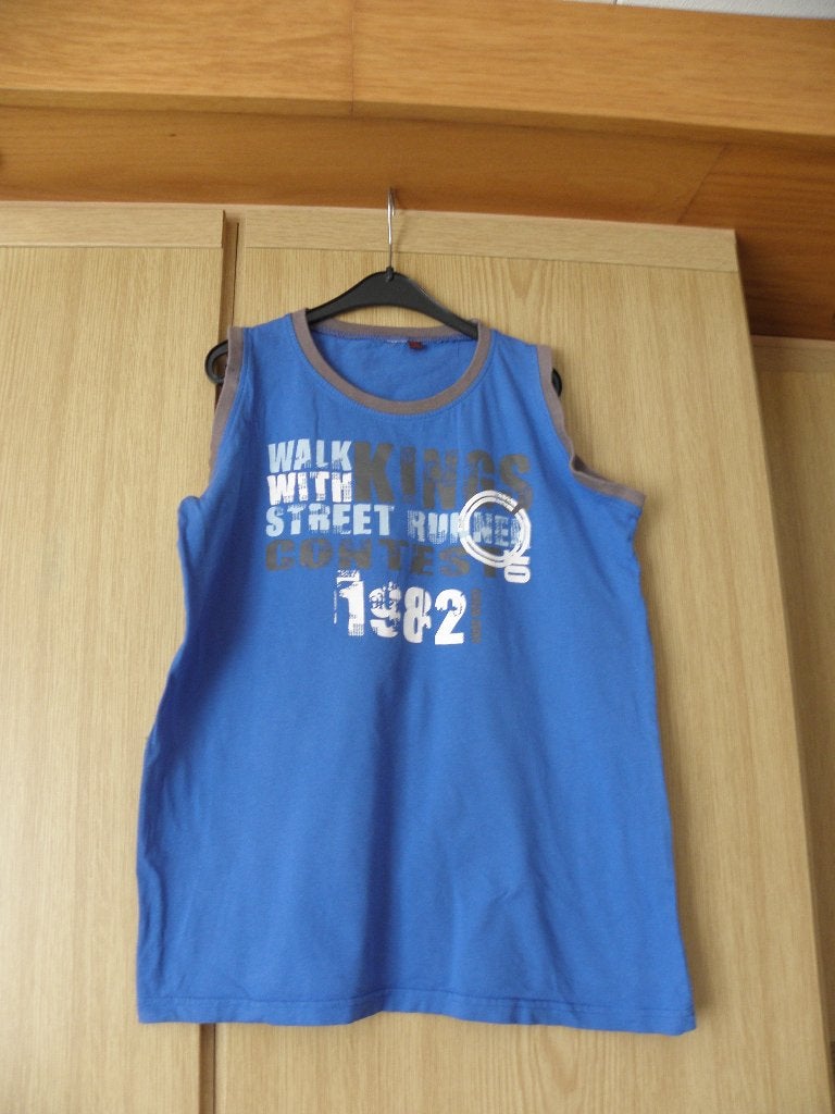 Goedkoop mouwloos blauw katoen college shirt AKMO WORKS 152, Gebruikt, Ophalen of Verzenden, Akmo Works, Shirt of Longsleeve