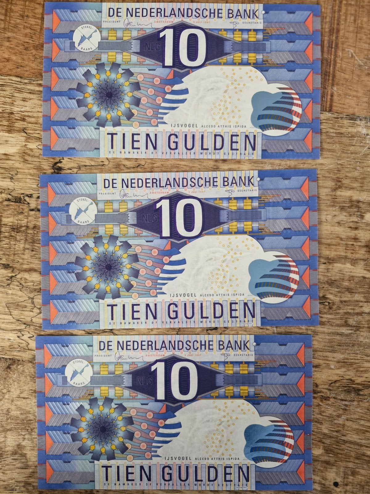 Set van 3 Tien Gulden Biljetten - IJsvogel, Postzegels en Munten, Bankbiljetten | Nederland, Ophalen of Verzenden, 10 gulden