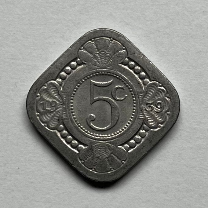 Vierkante 5 cent munt Nederland 1939, Postzegels en Munten, Munten | Nederland, Ophalen of Verzenden, Koningin Wilhelmina, 5 cent