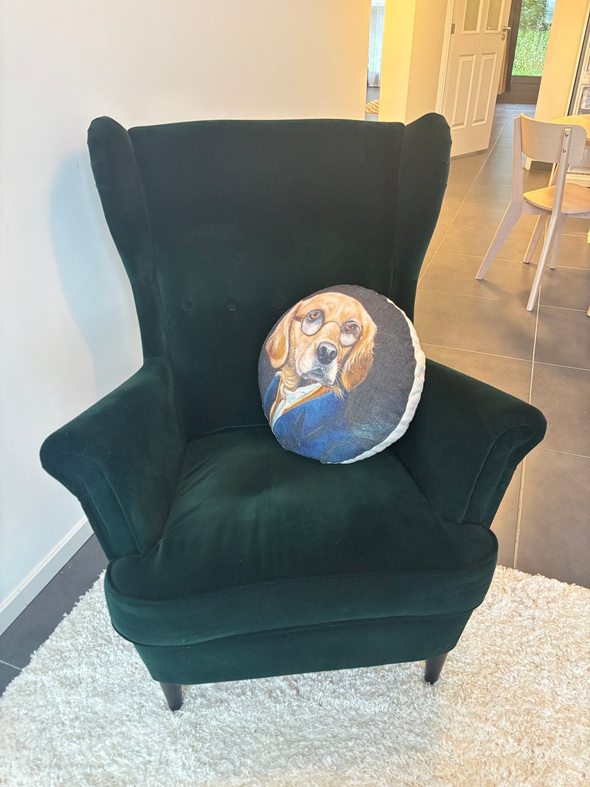 Donkergroene IKEA fluwelen fauteuil, Ophalen, Zo goed als nieuw, Stof, 75 tot 100 cm
