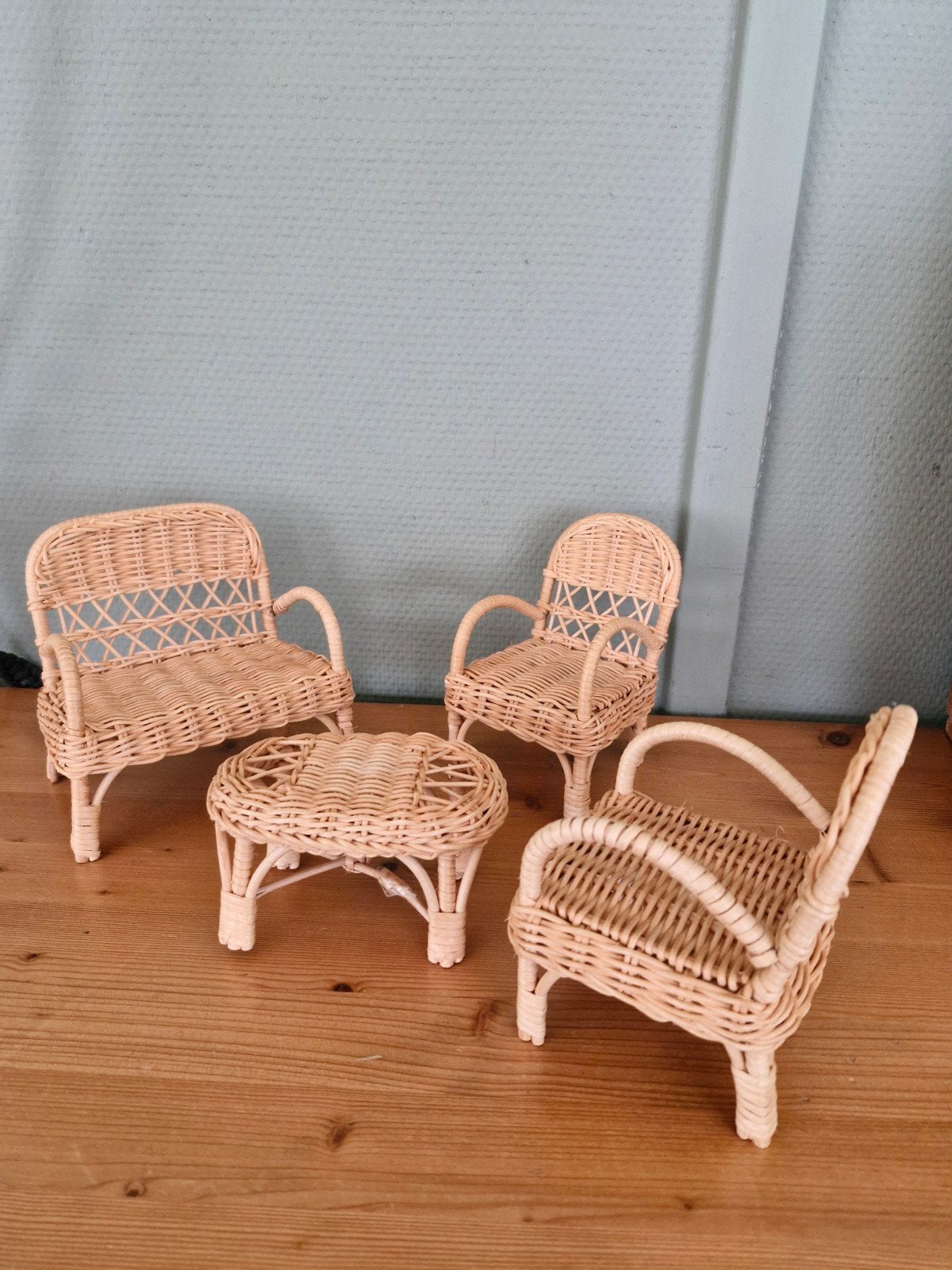 poppenhuis setje rotan vintage retro, Ophalen of Verzenden, Zo goed als nieuw, Poppenhuis