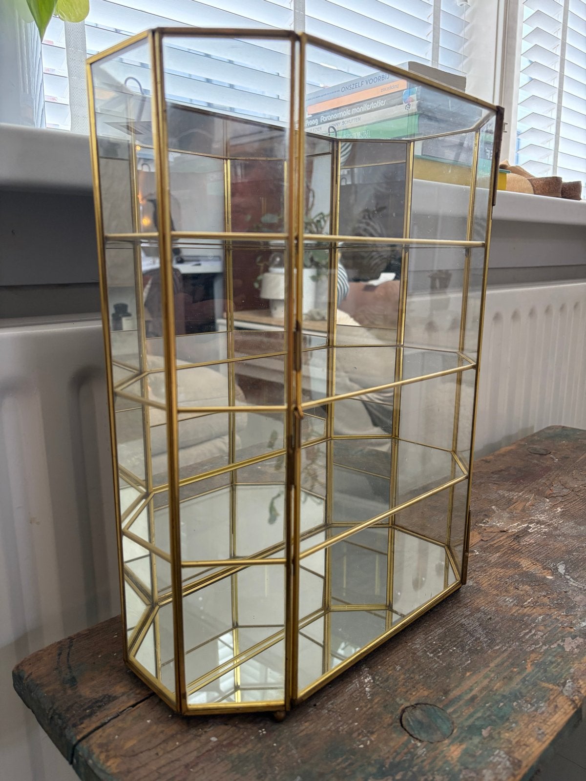 Sissy Boy Vitrinekastje Goudkleurig met Spiegels, Minder dan 50 cm, Gebruikt, Ophalen of Verzenden, Glas