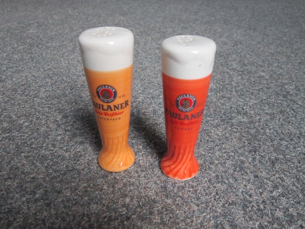 PAULANER PEPER EN ZOUTSTEL, Verzamelen, Biermerken, Ophalen, Zo goed als nieuw, Overige typen, Overige merken