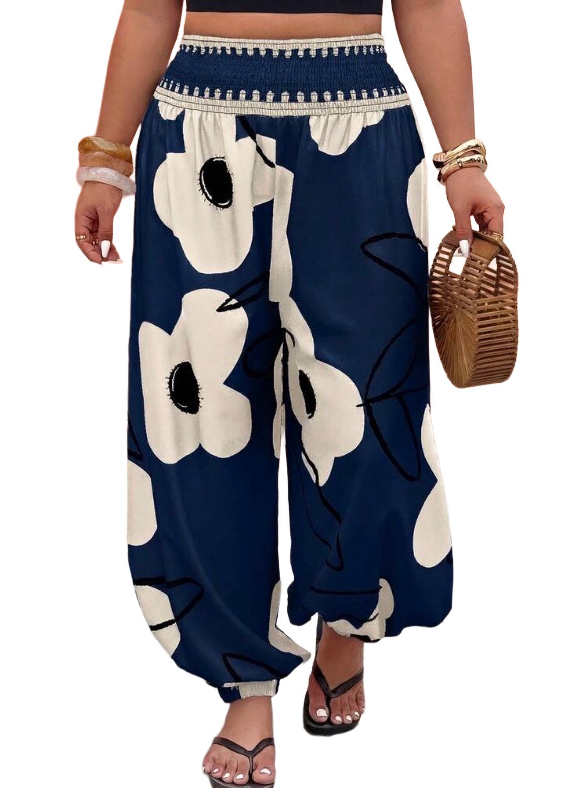 Harembroek met bloemenprint (44-52), Verzenden, Nieuw, Blauw