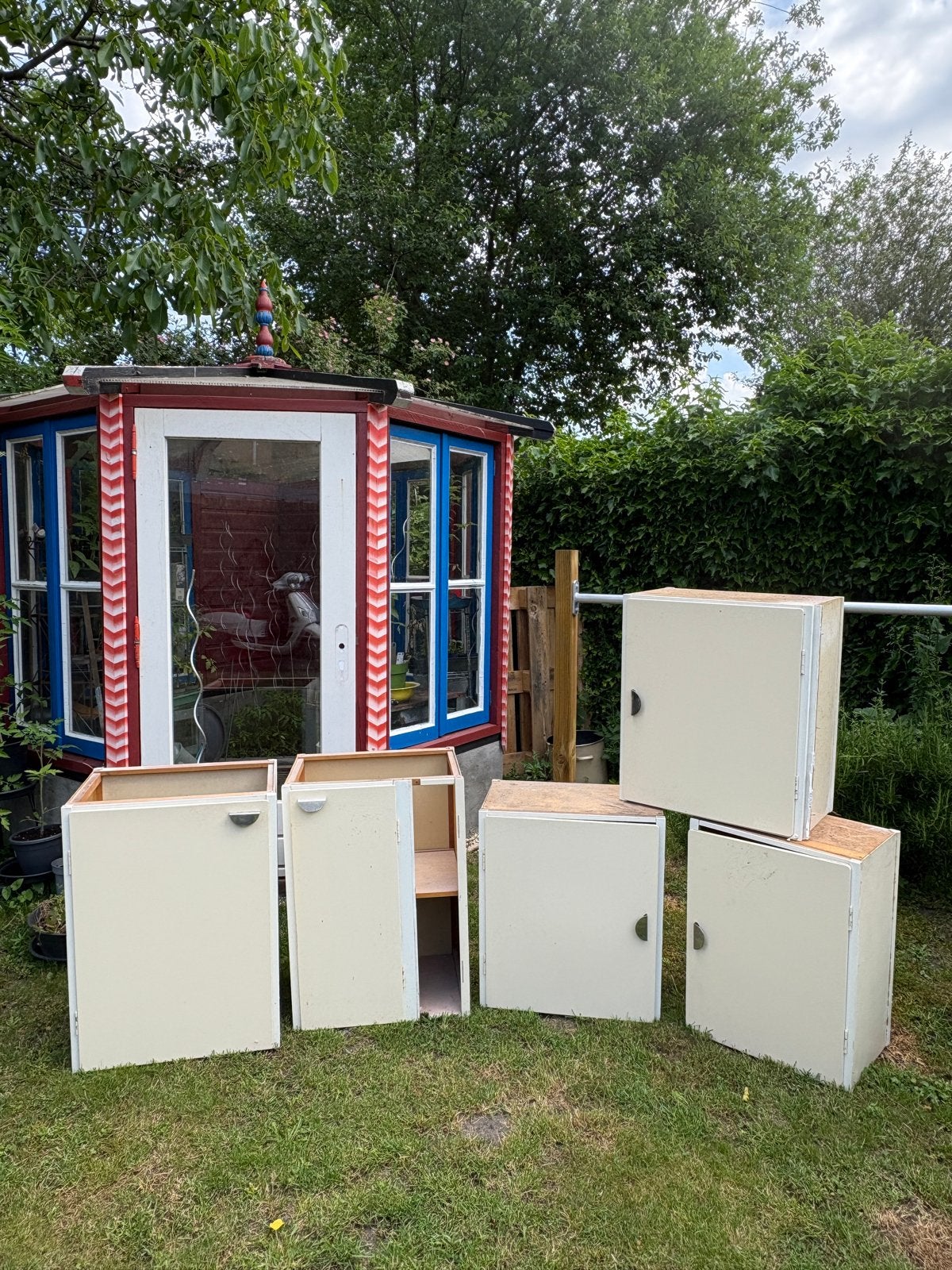Piet Zwart Bruynzeel keukenkastjes (2 onder, 3 boven), Huis en Inrichting, Ophalen, Gebruikt
