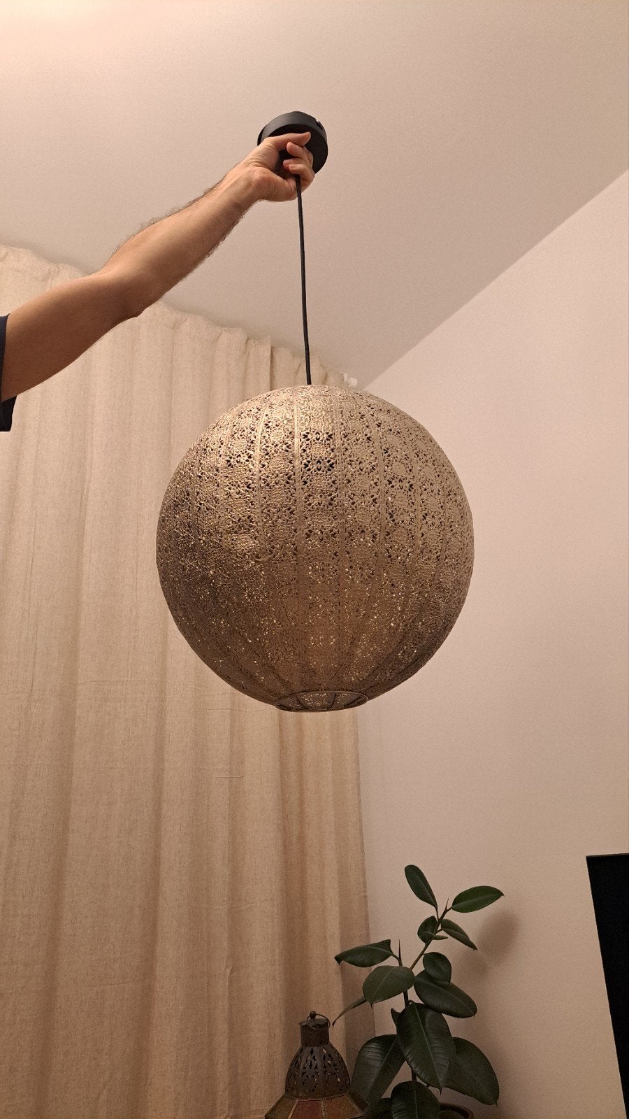 Oosterse hanglamp zilver E27, Ophalen, E27 (groot), Zo goed als nieuw, Metaal