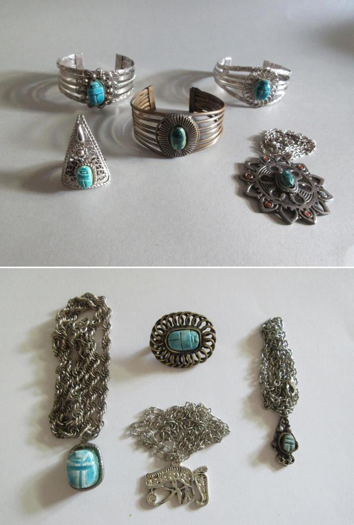 Egyptische sieraden / scarabee / vintage broche ketting etc, Ophalen, Gebruikt