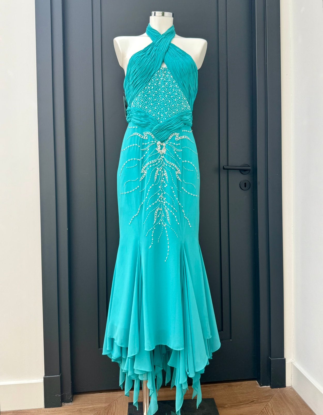 Vintage Y2k turquoise galajurk / avondjurk maat S - 36, Galajurk, Blauw, Nieuw, Ophalen of Verzenden