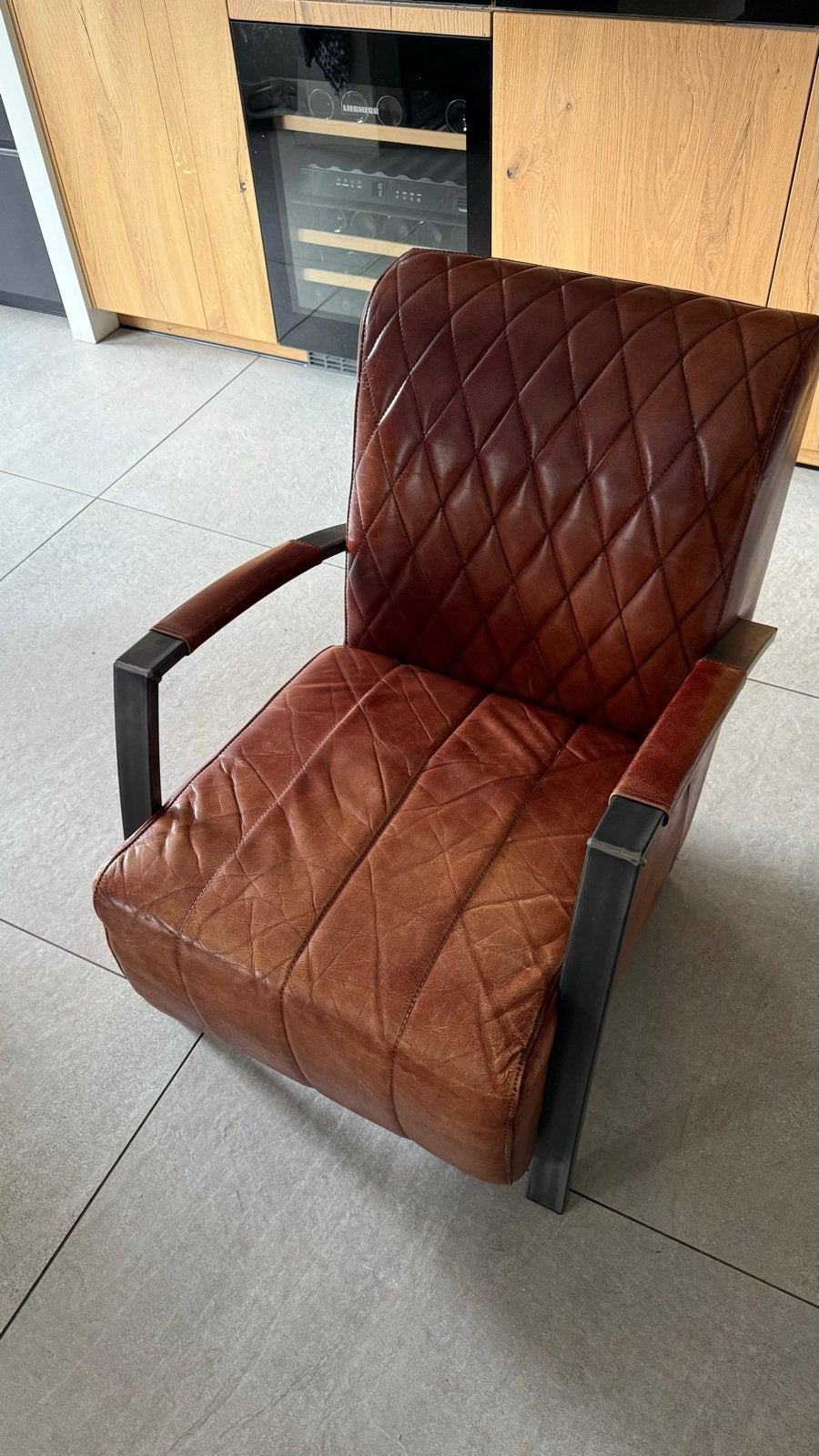 Leren Fauteuil Flo - Vintage Stijl, Huis en Inrichting, Fauteuils, Ophalen, Gebruikt, Leer, 75 tot 100 cm