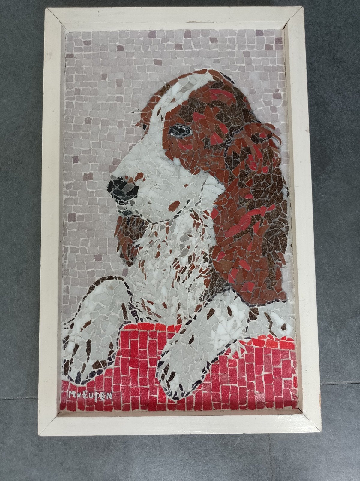 Prachtig mozaïek werk schilderij hond 49*31, Ophalen of Verzenden