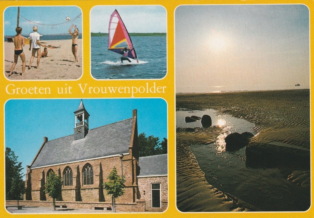 VROUWENPOLDER Beachvolleybal Kerk Surfen Groeten, Verzenden, 1980 tot heden, Gelopen, Zeeland
