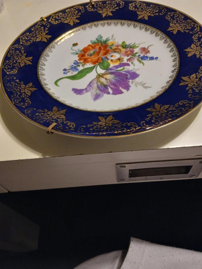 Decoratief bord Limoges France, bloemmotief, kobaltblauw, Antiek en Kunst, Ophalen
