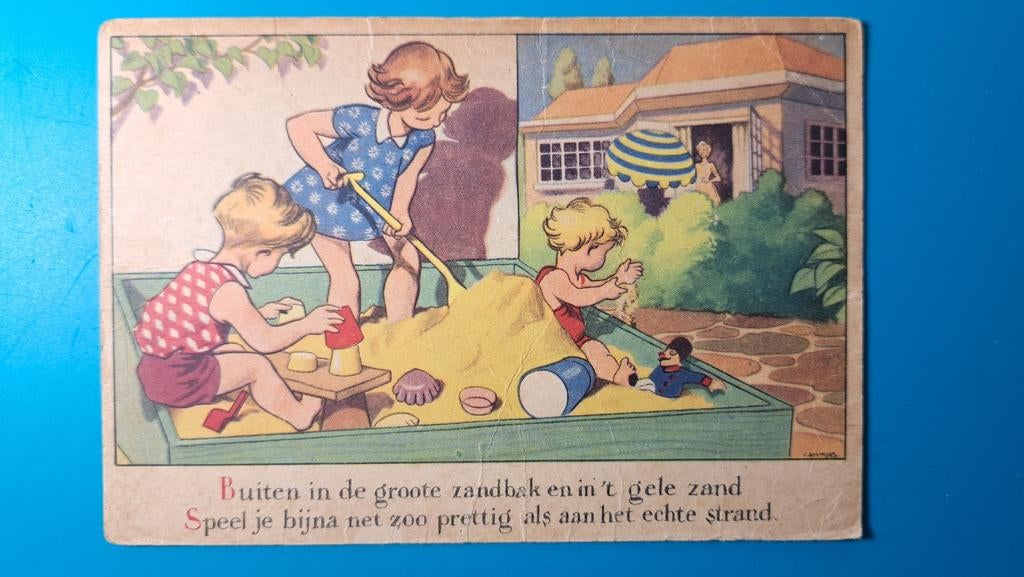 Frans Lammers Illustrator , kinderen in zandbak, Verzamelen, Ophalen of Verzenden, Ongelopen
