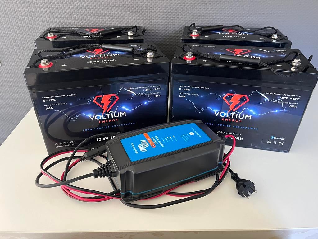 4x Lithium Accu 12V 100Ah + Acculader (Nieuwprijs €2800), Ophalen of Verzenden, Nieuw