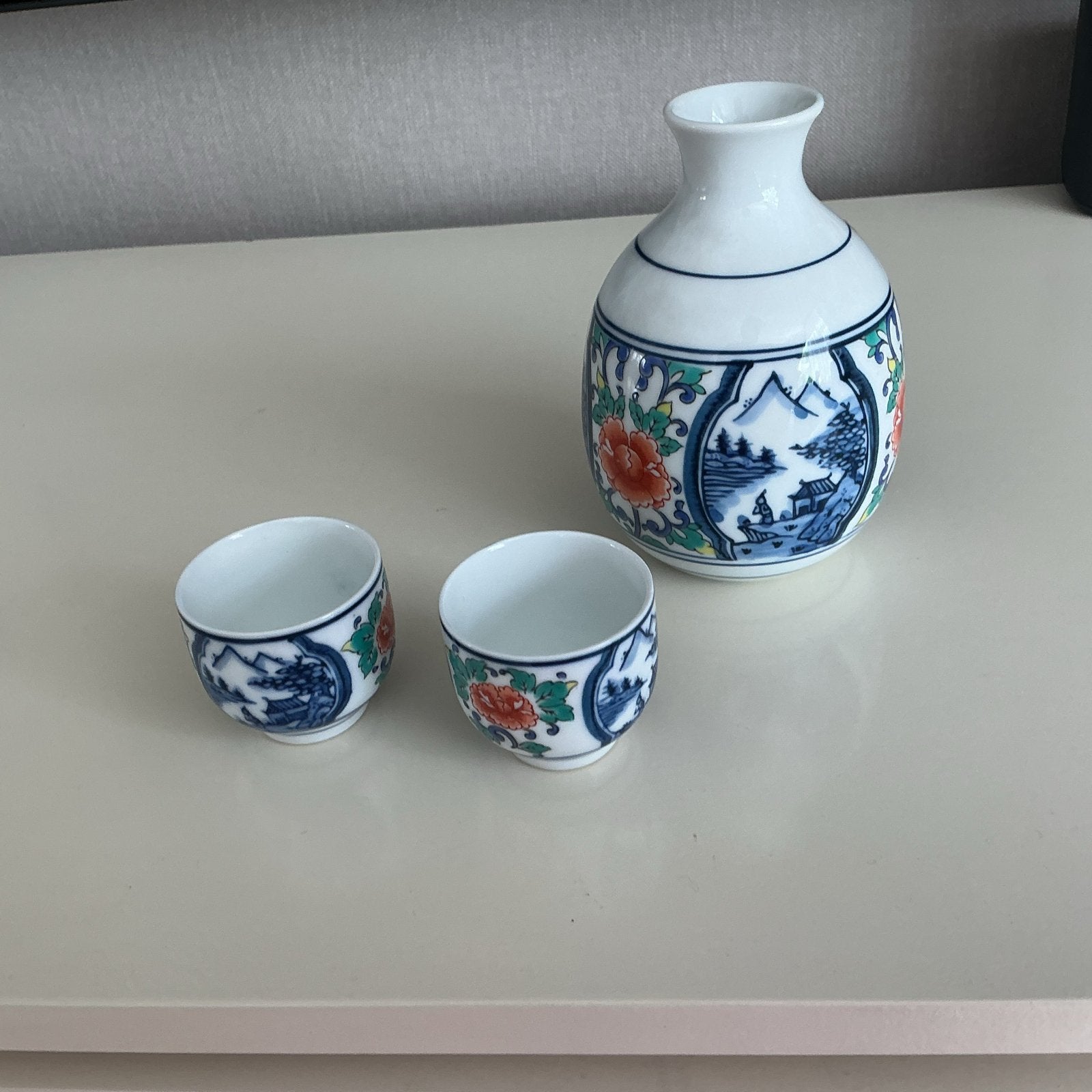 Originele Japanse Sake Set - Karaf en 2 Kopjes van porselein, Ophalen of Verzenden