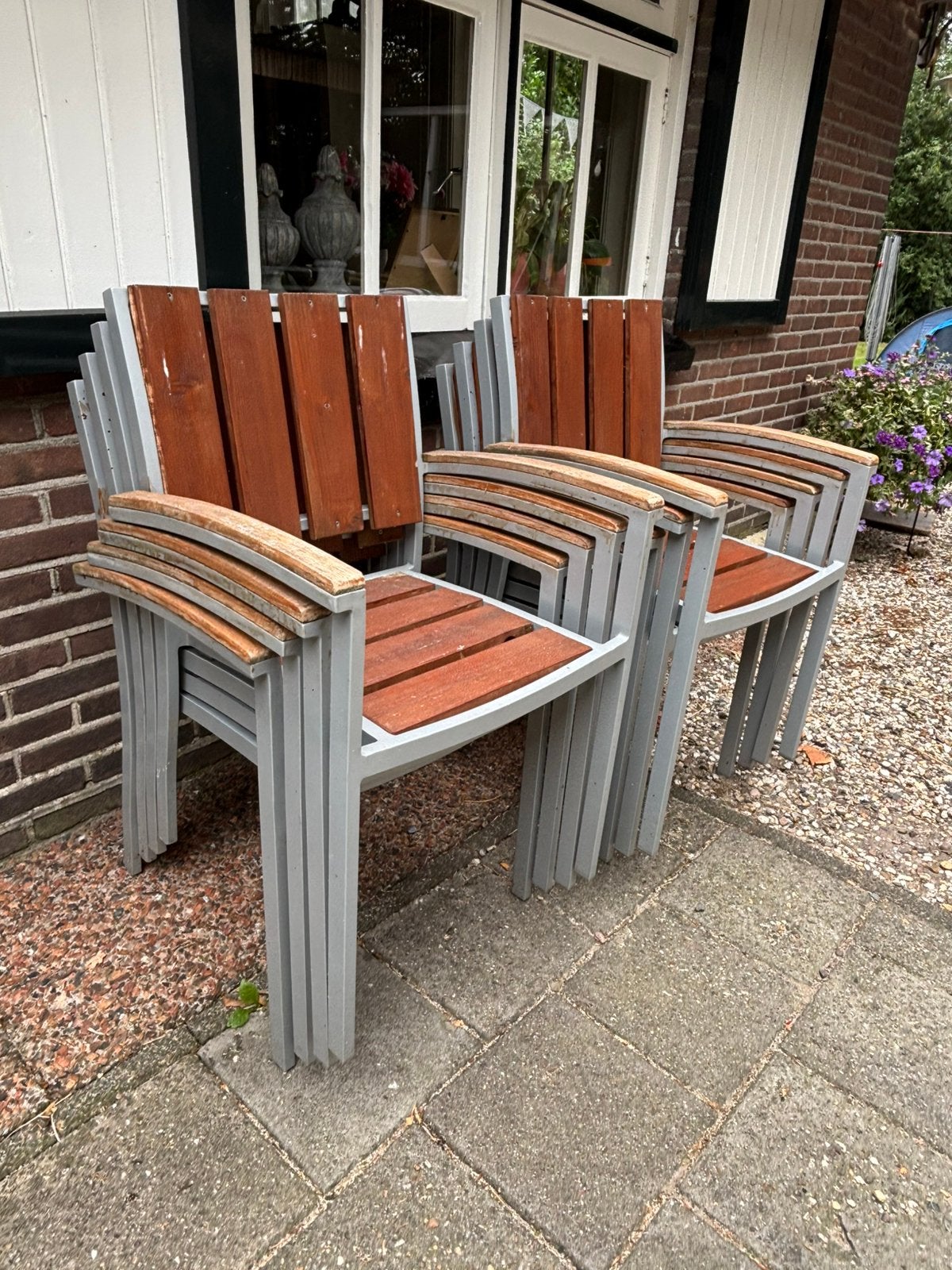 8 stuks opgeknapte tuinstoelen, Ophalen, Gebruikt, 8 zitplaatsen, Stoel