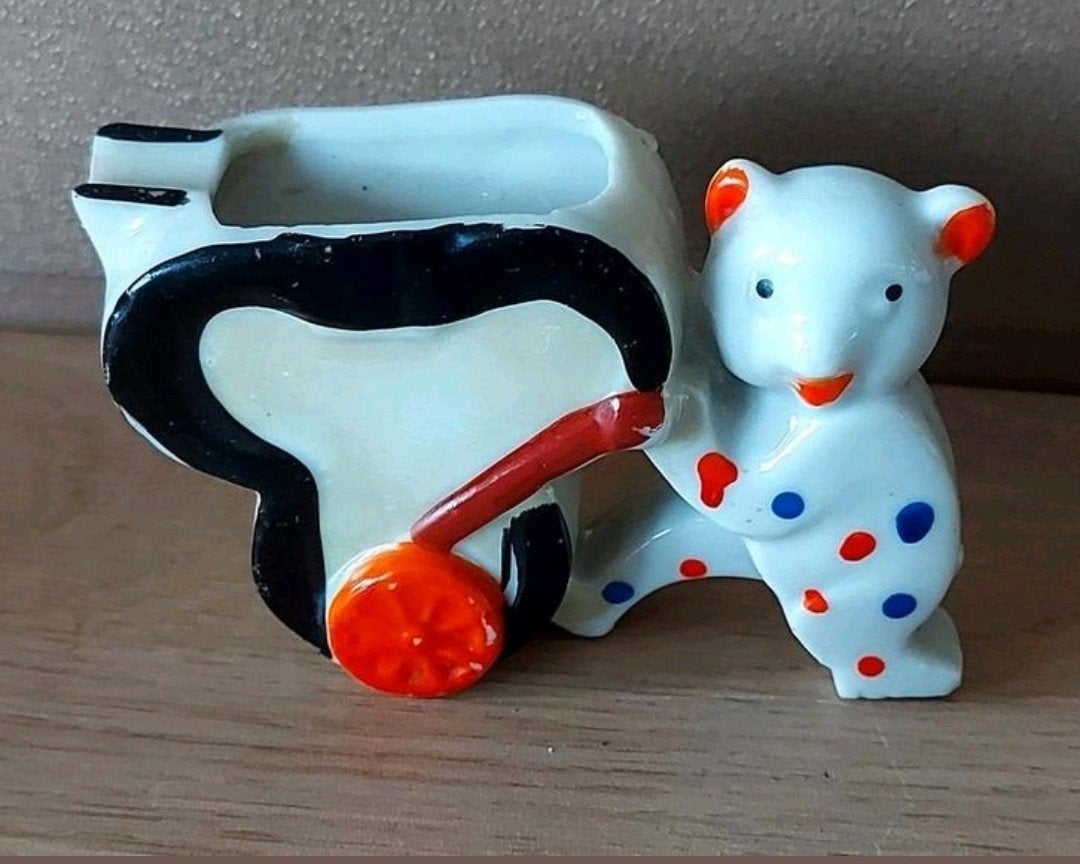 Vintage Asbakje Beertje met Kruiwagen - Made in Japan, Verzenden, Gebruikt, Asbak