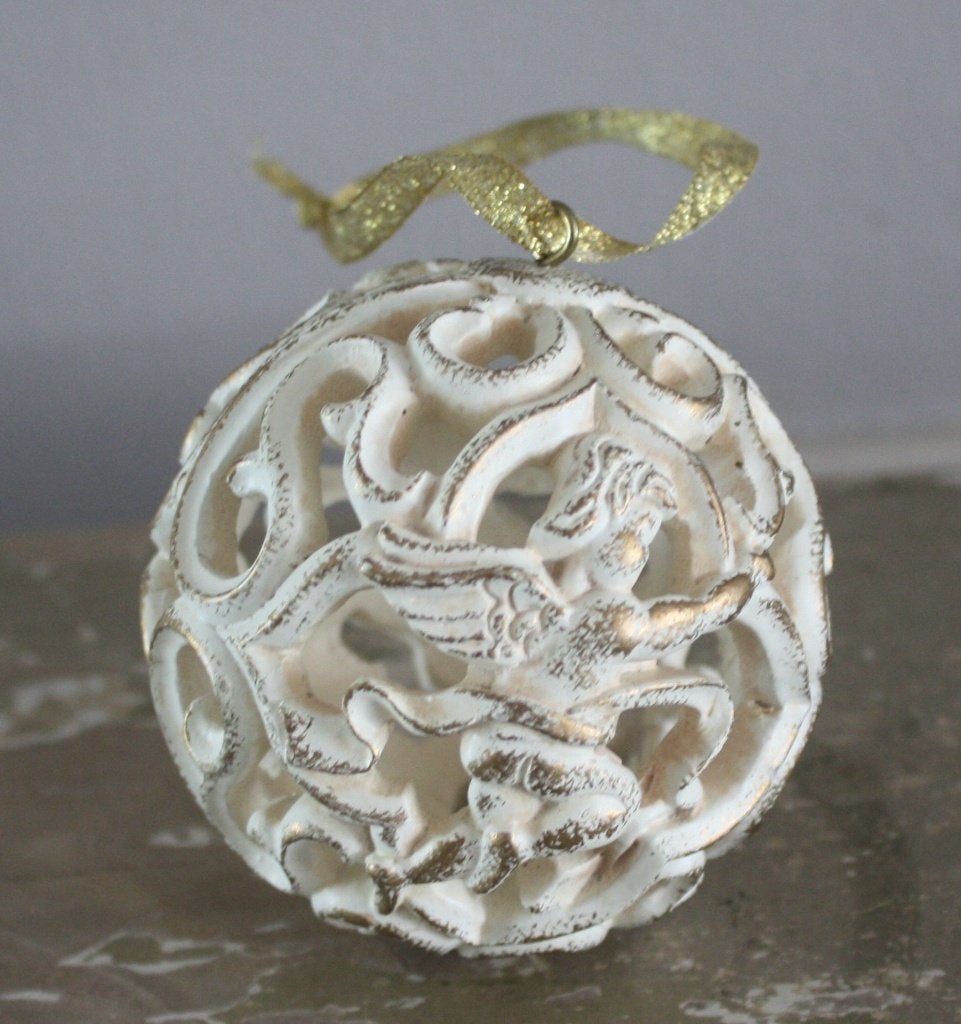 stenen kerstbal met bewerking en engel, Diversen, Kerst, Ophalen of Verzenden, Nieuw