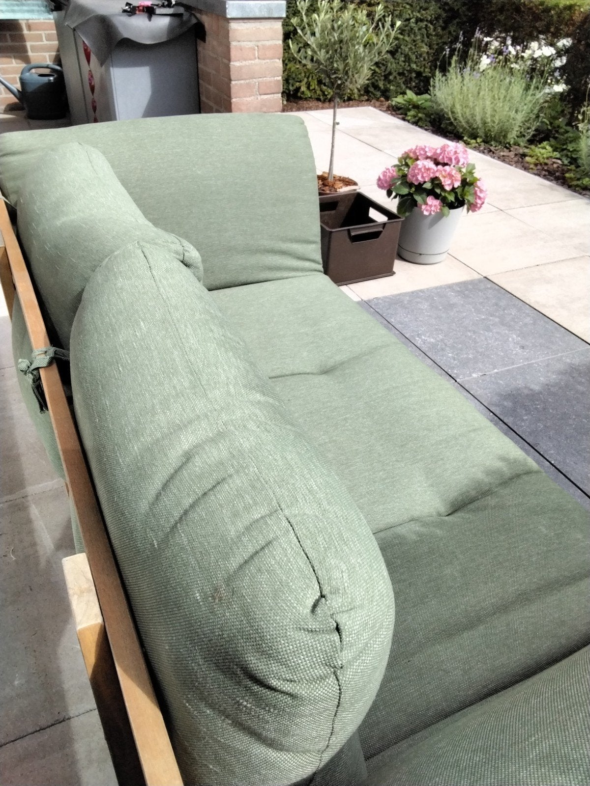 2-persoons tuinbank met tafel op wielen, Ophalen, Hout