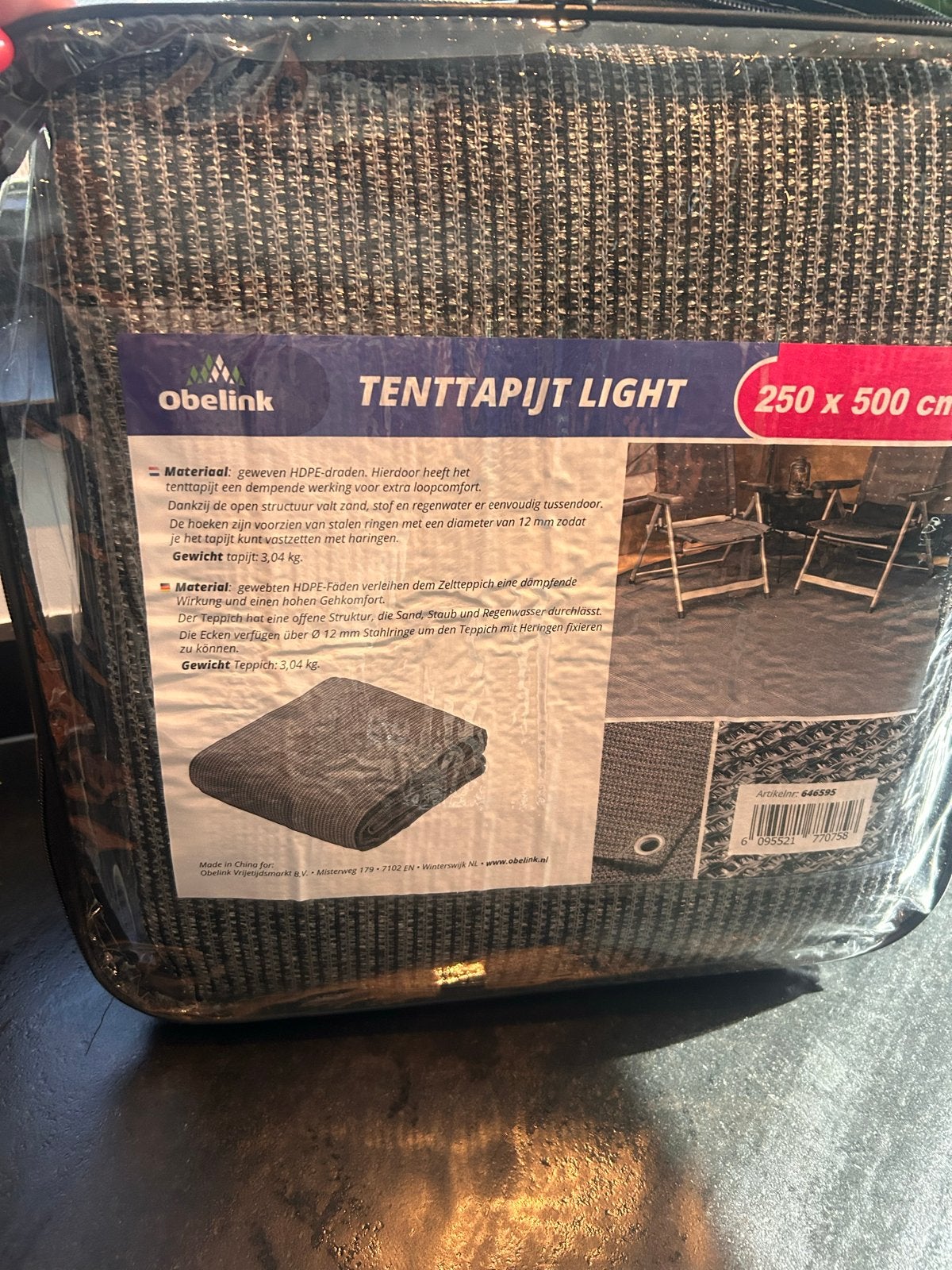 Obelink Light tenttapijt 250 x 500 cm - Grijs NIEUW!!, Caravans en Kamperen, Tentaccessoires, Nieuw, Ophalen of Verzenden