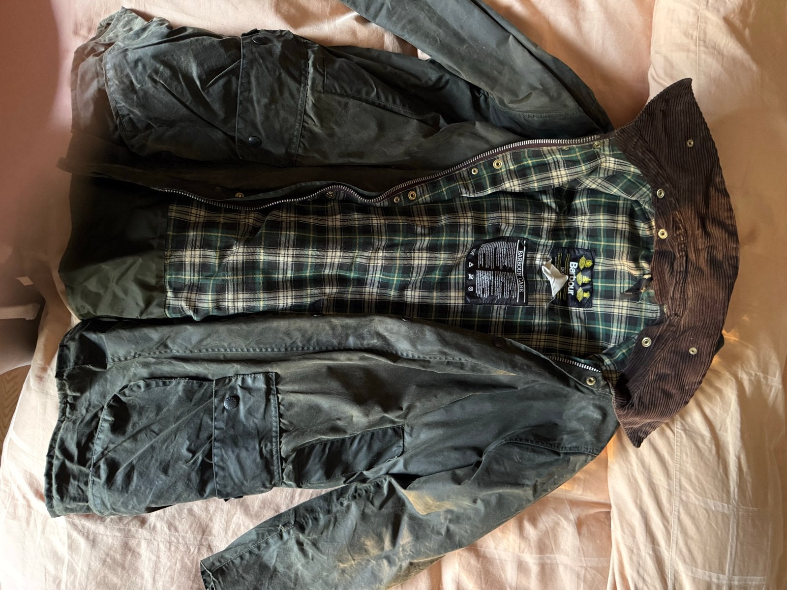 Barbour waxjas - Klassieke outdoor jas Model border, maat L, Ophalen, Gedragen, Groen