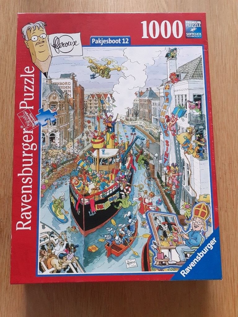 puzzel pakjesboot 12 legpuzzel sinterklaas ravensburger, Ophalen of Verzenden, 500 t/m 1500 stukjes, Zo goed als nieuw, Legpuzzel