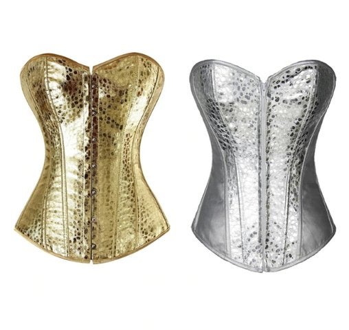 Gouden zilveren korset kunst leren burlesque dames kostuum, Verzenden, Overige kleuren, Body of Korset