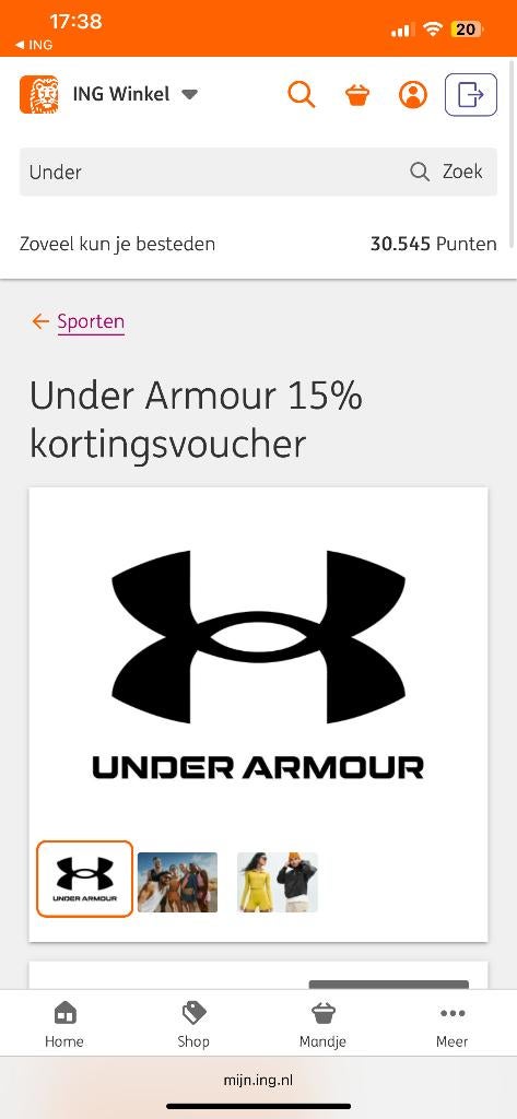 Te Koop: 12x Under Armour kortingsvoucher – 15% korting, Eén persoon, Kortingsbon
