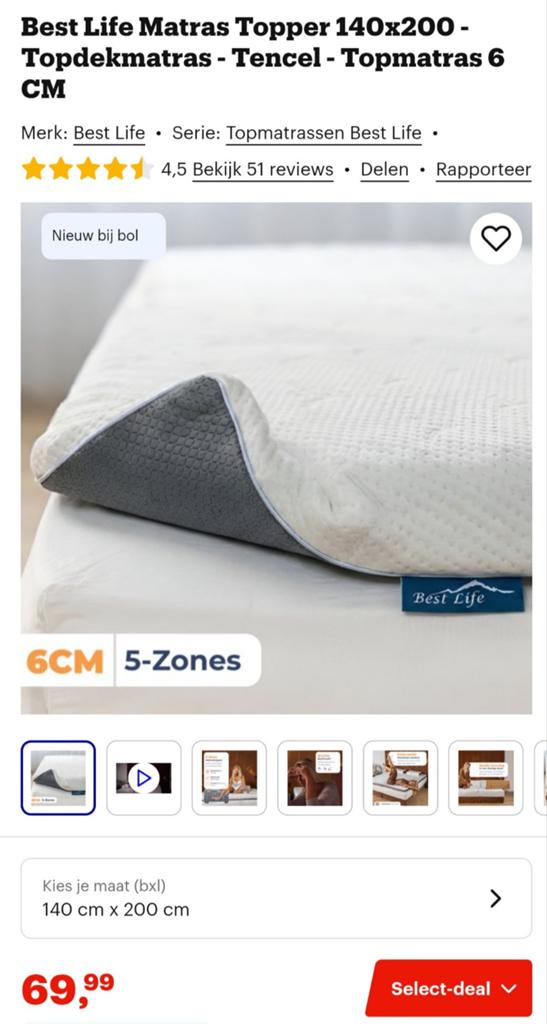 BestLife Matras topper zo goed als nieuw, Ophalen of Verzenden