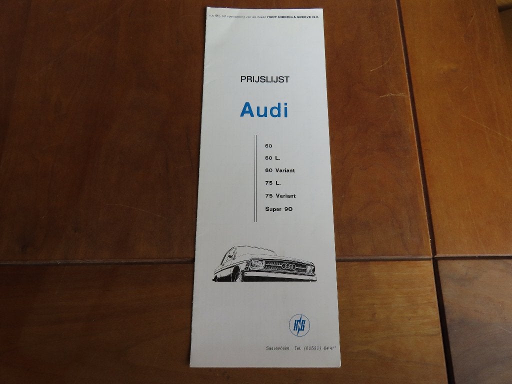 Prijslijst Audi 1-1969, Audi 60, Audi 75, Audi Super 90, Ophalen of Verzenden, Zo goed als nieuw, Audi, Audi