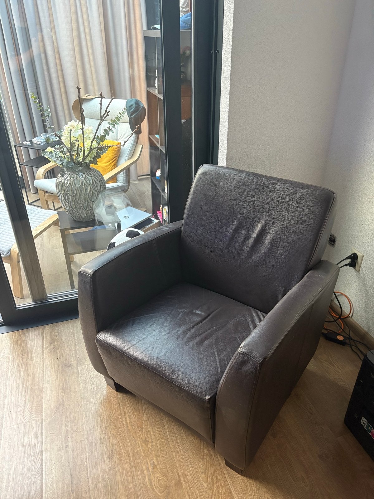 Leren bruine fauteuil, Ophalen, Gebruikt, Leer, 75 tot 100 cm