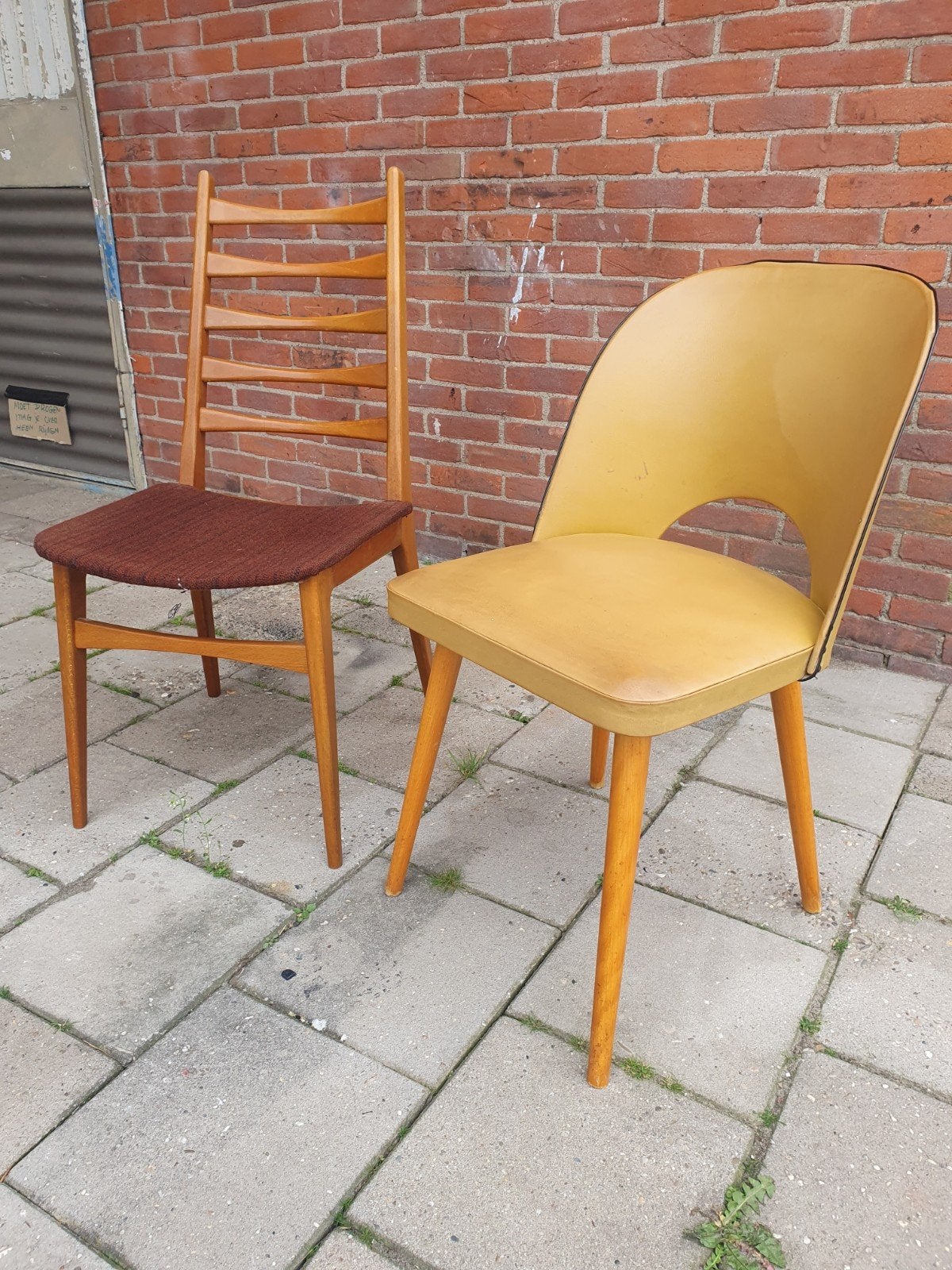 Twee leuke vintage stoelen., Ophalen, Gebruikt, Twee, Bruin