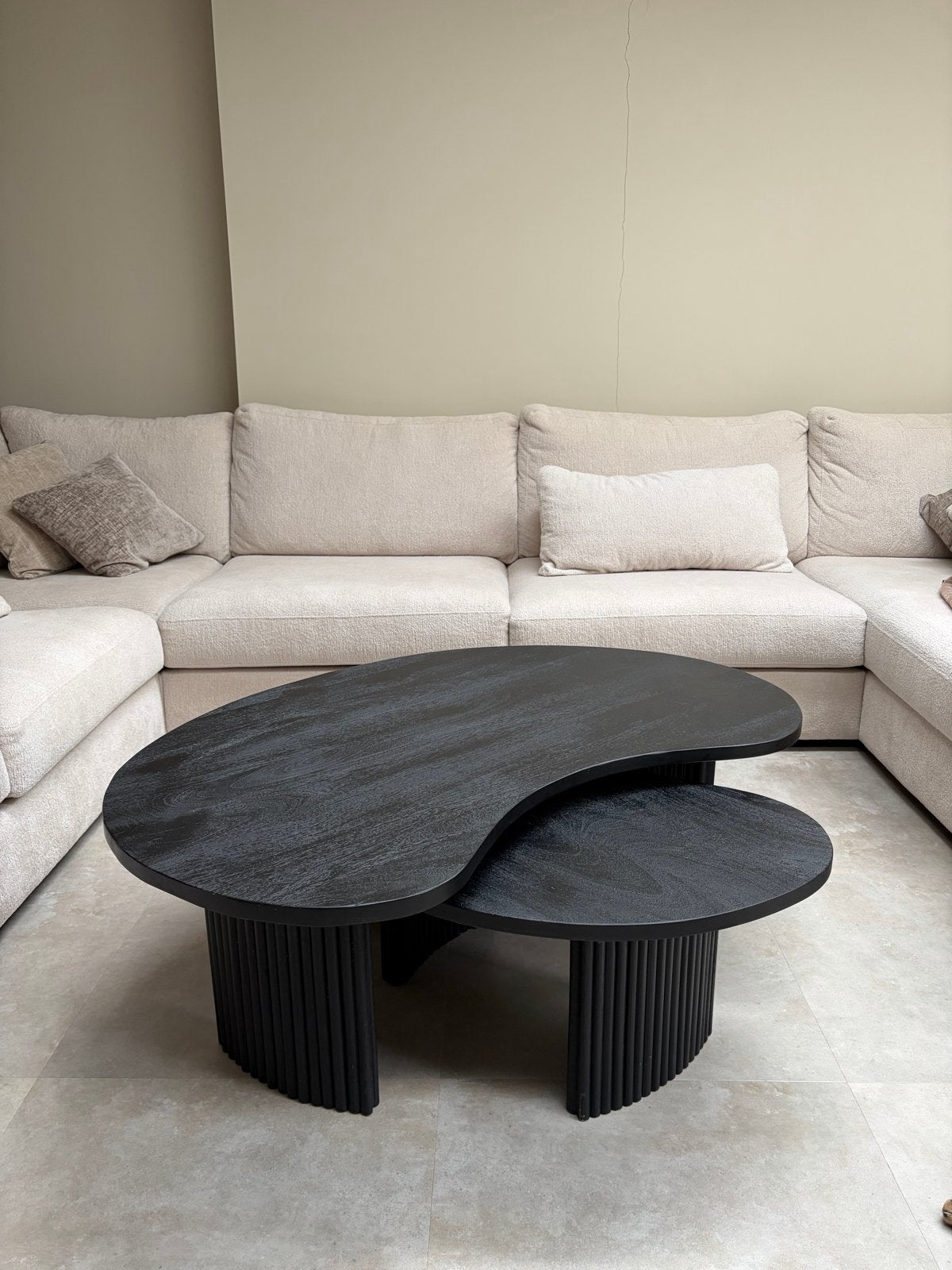 Zwarte organische salontafel set - 2 stuks, Ophalen, 100 tot 150 cm, Zo goed als nieuw, 150 tot 200 cm
