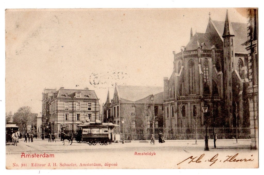Amsterdam, Tram AOM/GTA, Amsteldijk, Verzamelen, Ophalen of Verzenden, Voor 1920, Gelopen, Noord-Holland