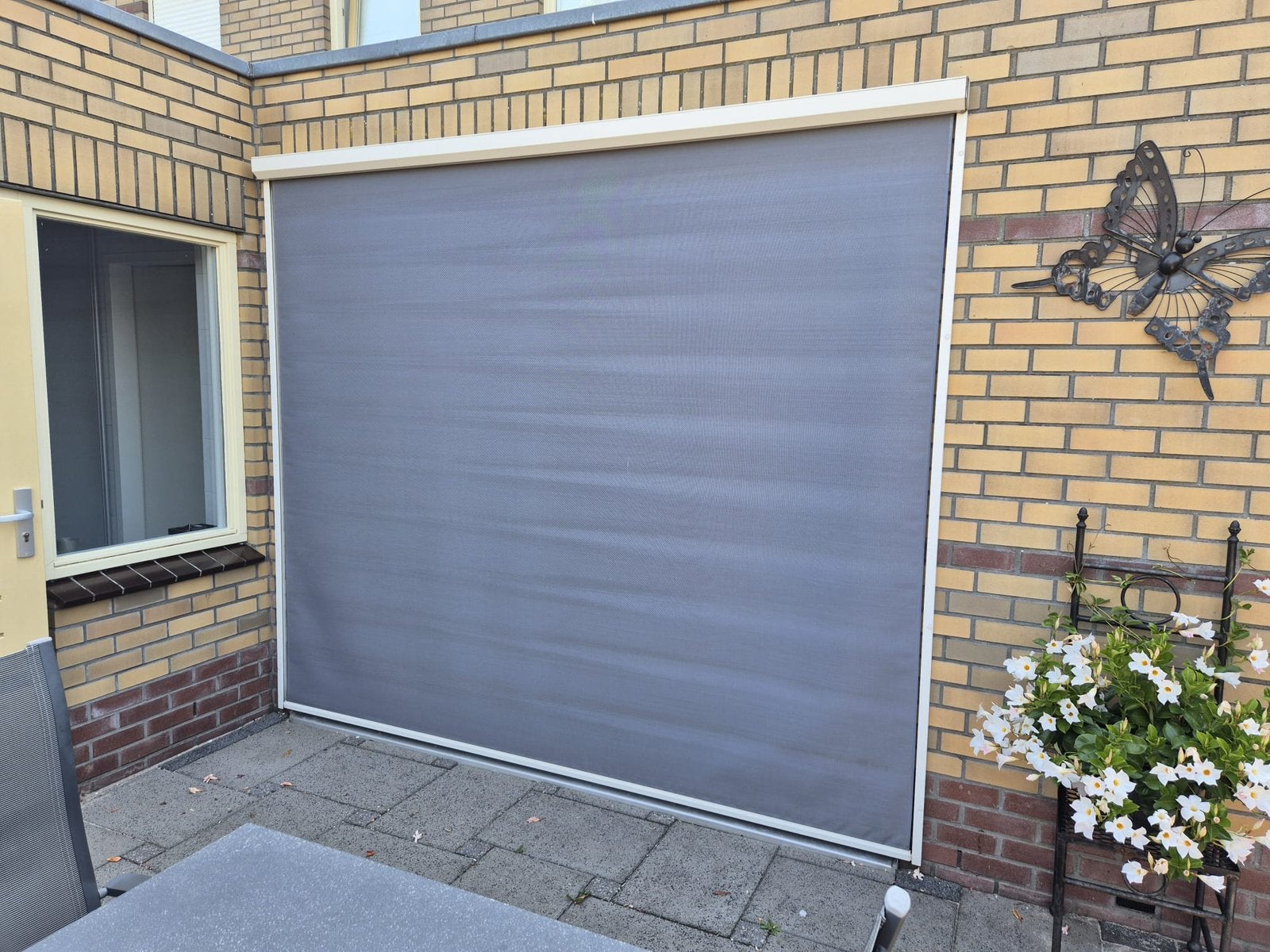 Screen zonwering, elektrisch bedienbaar, Tuin en Terras, Zonneschermen, 150 tot 300 cm, Ophalen, Zo goed als nieuw, Elektrisch