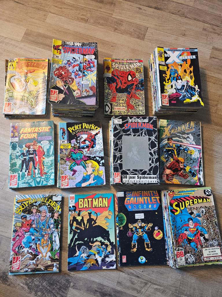 170 x junior press strips. Spiderman, batman, x mannen, Meerdere comics, Ophalen of Verzenden, Gelezen, Europa