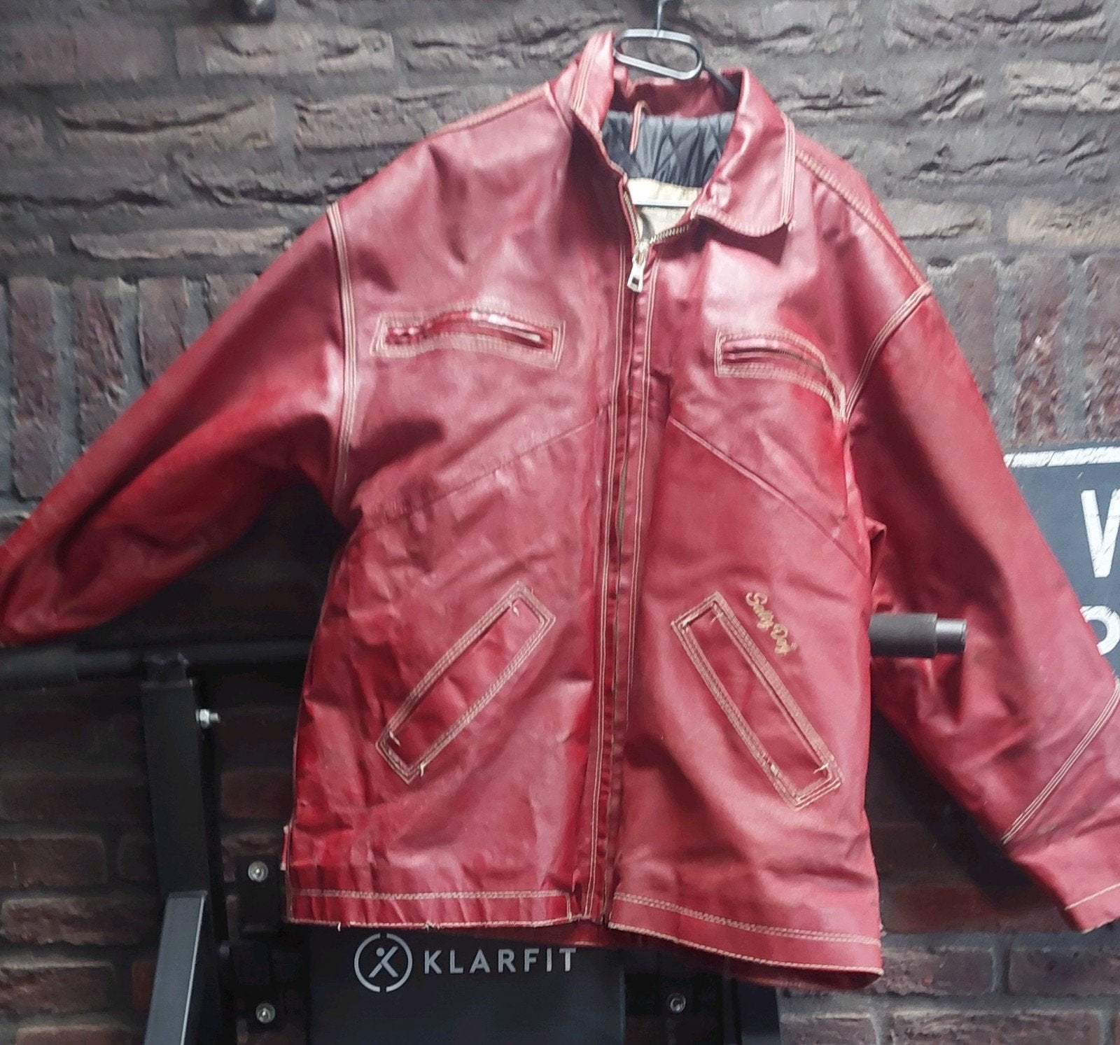 lederen vintage jas" salty dog" bordeaux rood jaren80, Ophalen of Verzenden, Gedragen, Salty dog
