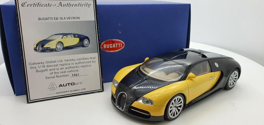 Bugatti EB 16.4 Veyron Showcar Black/Yellow van AutoArt, Ophalen of Verzenden, Nieuw, Auto, Autoart