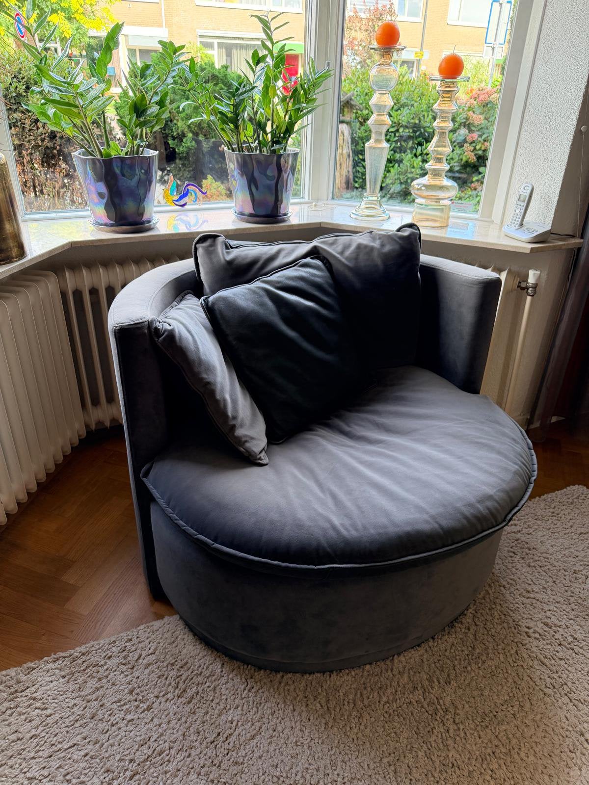 Grijs fauteuil, Ophalen, 75 tot 100 cm, Zo goed als nieuw, Stof