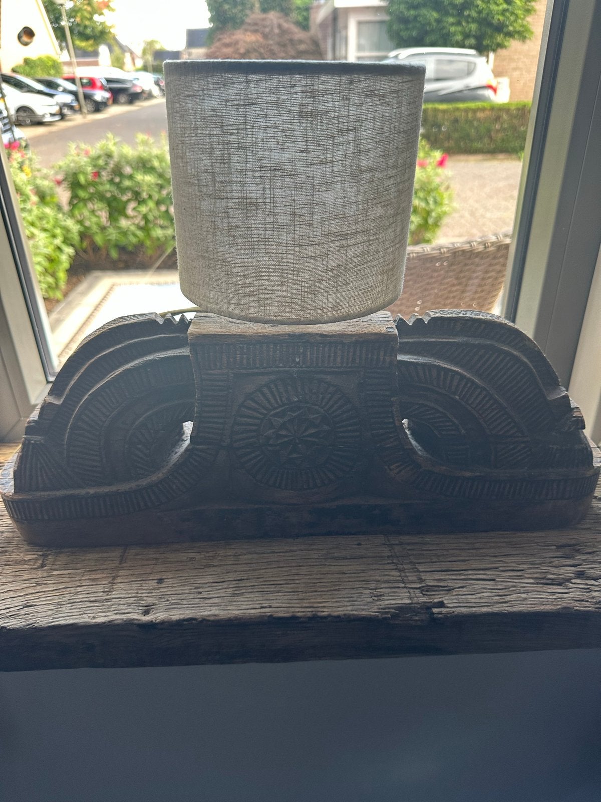 Unieke handgesneden houten lamp ( Aura Peeperkorn), Ophalen