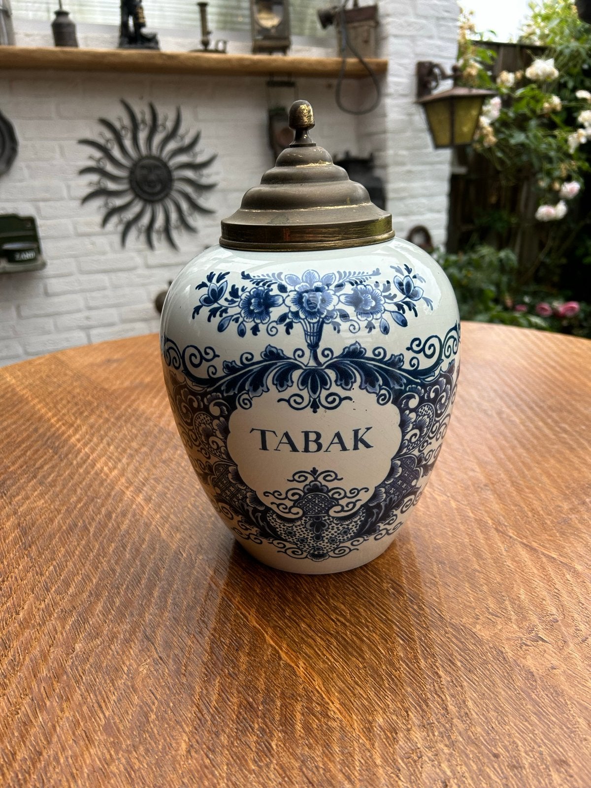 Antieke porseleinen tabakspot met messing deksel, Antiek en Kunst, Antiek | Porselein, Ophalen of Verzenden