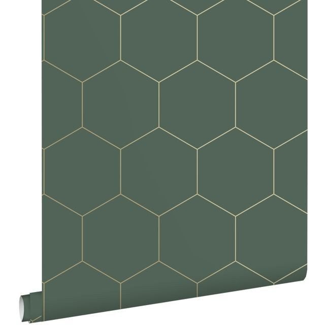 Nieuw Hexagon Vliesbehang Groen/Goud - 4 Rollen, Overige patronen, Overige merken, Ophalen of Verzenden, Groen
