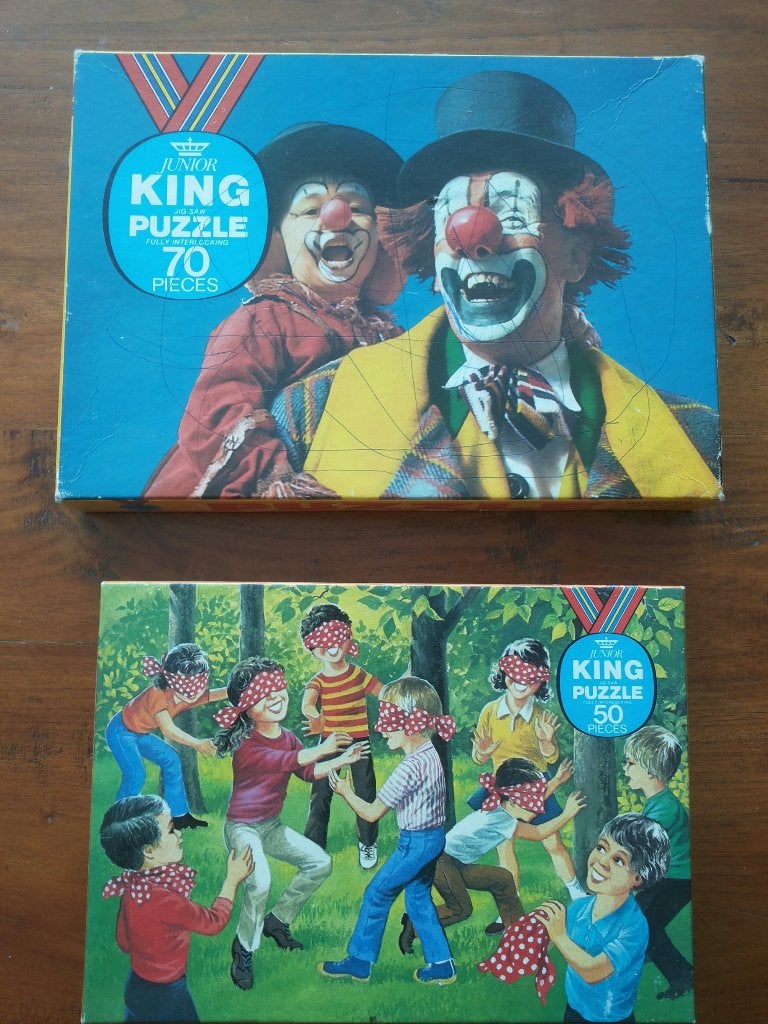 9 nostalgische, vintage, jaren 70 puzzels, Ophalen of Verzenden, Meer dan 50 stukjes, Gebruikt, Van hout