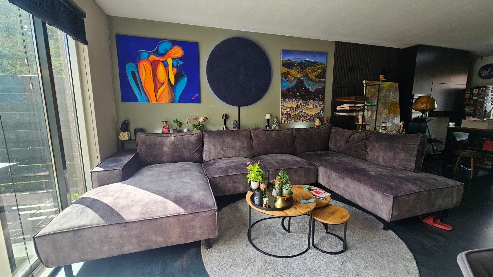 Grijze Loungebank met 2 Stukken en 6 Kussens, Ophalen of Verzenden