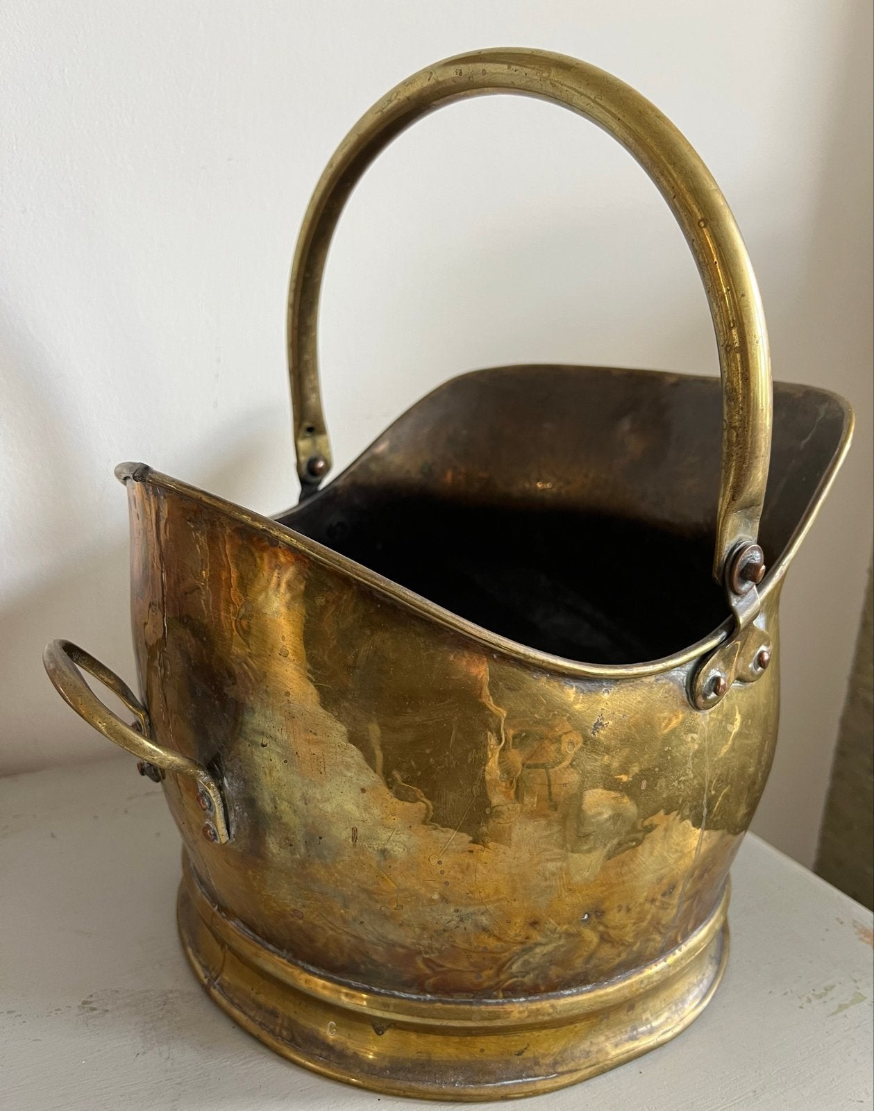 Antieke koperen kolenkit met handvat / bloempot, Antiek en Kunst, Ophalen of Verzenden, Koper